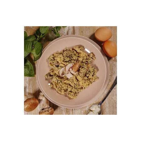 Uova strapazzate feta spinaci funghi