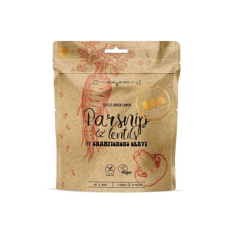 Pastinaca e lenticchie con salsa ai funghi bio