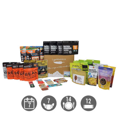 Weitwander-Paket - 7 Tage - Gefriergetrocknete Mahlzeiten und Snacks