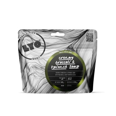 Zuppa vellutata di broccoli e spinaci con mozzarella e semi di zucca