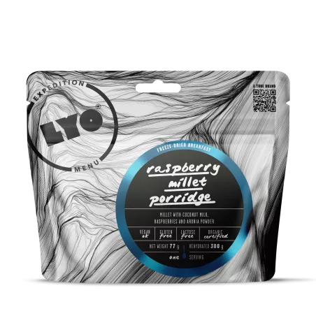 Luomu hirssiuuro, vadelmia, aronia-marjajauhetta