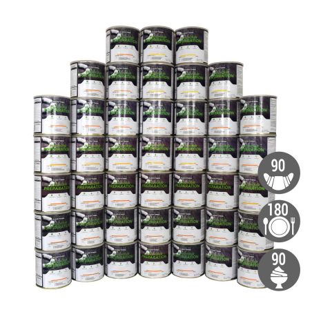 Pack Sobrevivência 3 meses - 90 pequenos-almoços, 180 refeições, 90 sobremesas - Armazenamento 25 anos