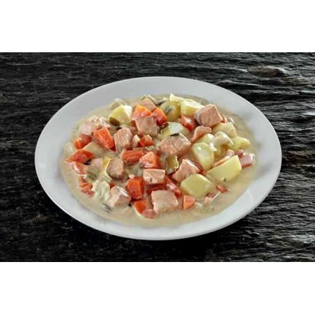 Lachsfrikassee mit Kartoffeln