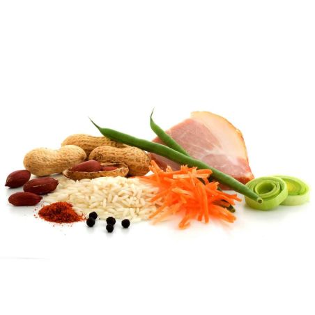 Arroz indonesio, jamón y salsa saté