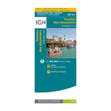 Carte plastifiée IGN - GR34 - Sentiers des douaniers - Bretagne Sud