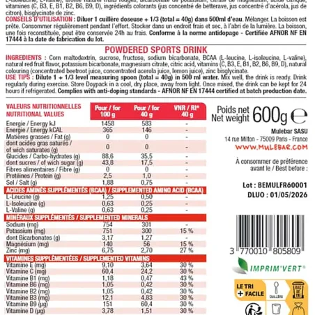 Boissons d'effort Mulebar - Fruits rouges