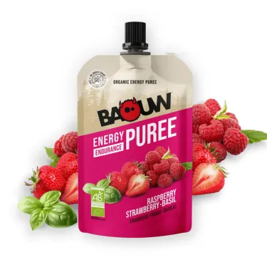 Compote énergétique bio Baouw - Framboise, fraise, basilic