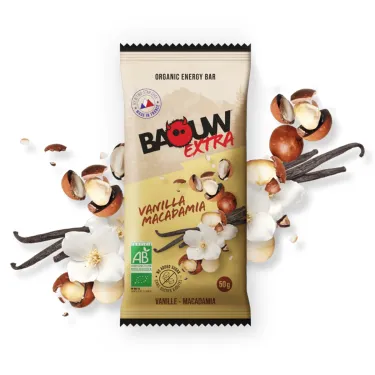 Barra energética bio Baouw Extra - Baunilha, macadâmia