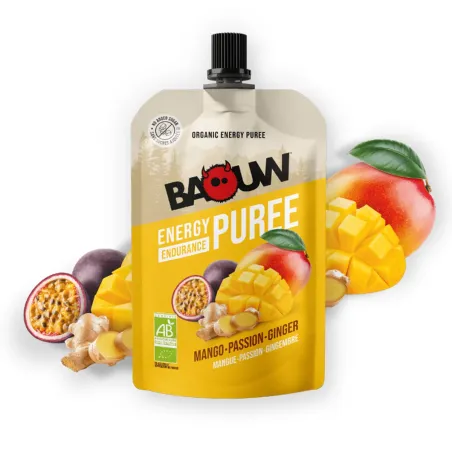 Compote énergétique bio Baouw - Mangue, passion, gingembre