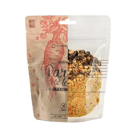 Chirivía y lentejas con salsa de champiñones ecológica