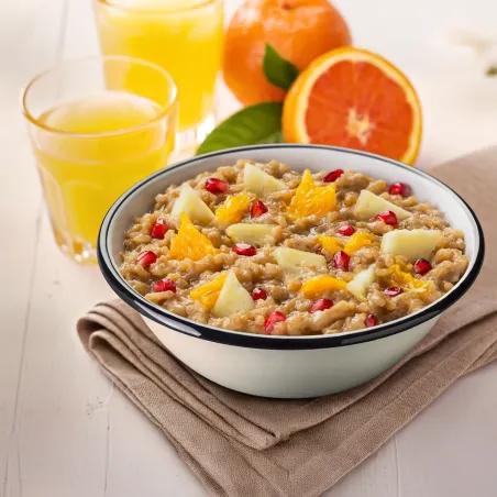 Reis-Porridge mit Kokosnuss und tropischen Früchten