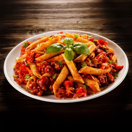 Penne com molho bolonhesa e parmesão - Formato grande