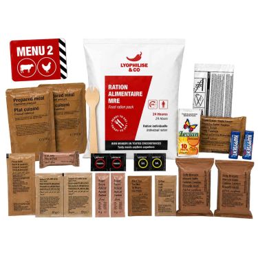 Ration MRE autochauffante 24H- Menu 2 - Boeuf, Poulet