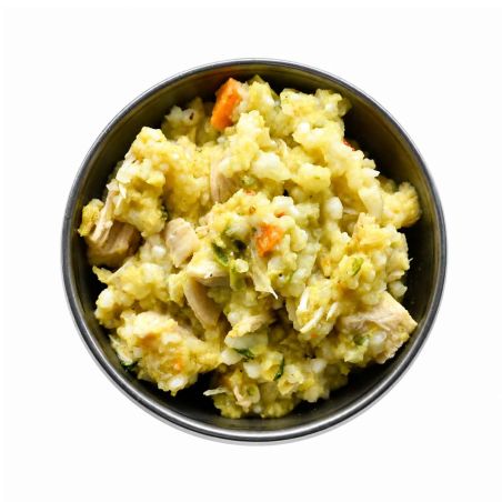 Frango ao curry com legumes e arroz