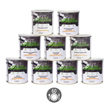 Kit de supervivencia 1 mes - 60 comidas - Almacenamiento 25 años