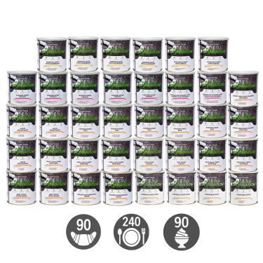 Pack Survie 3 mois - 90 Petits-déjeuners, 180 Repas, 90 Desserts - Stockage 25 ans