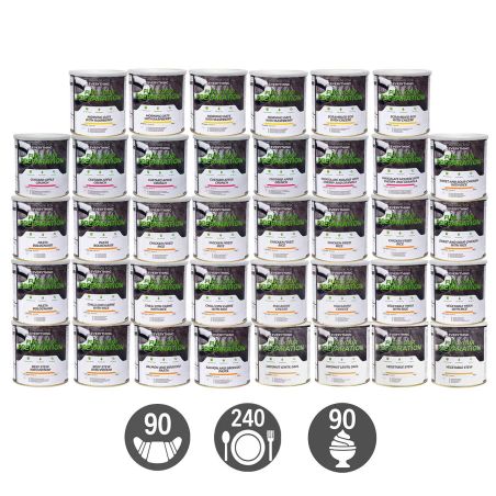 Pack Survie 3 mois - 90 Petits-déjeuners, 180 Repas, 90 Desserts - Stockage 25 ans